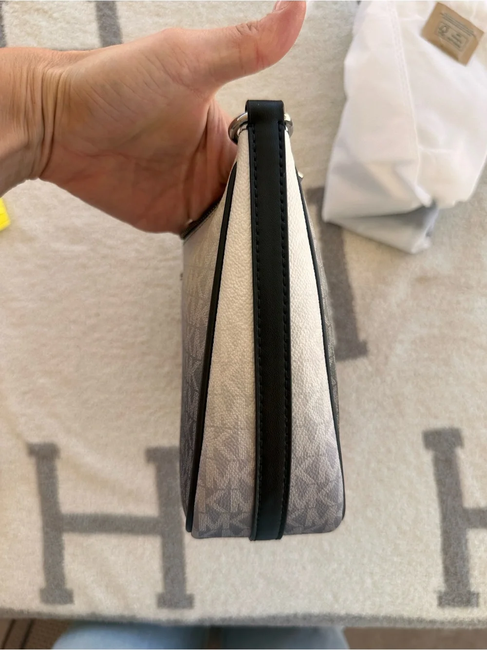 MICHAEL KORS Black to Gray Ombre Logo Shoulder Bag with Silver Chain